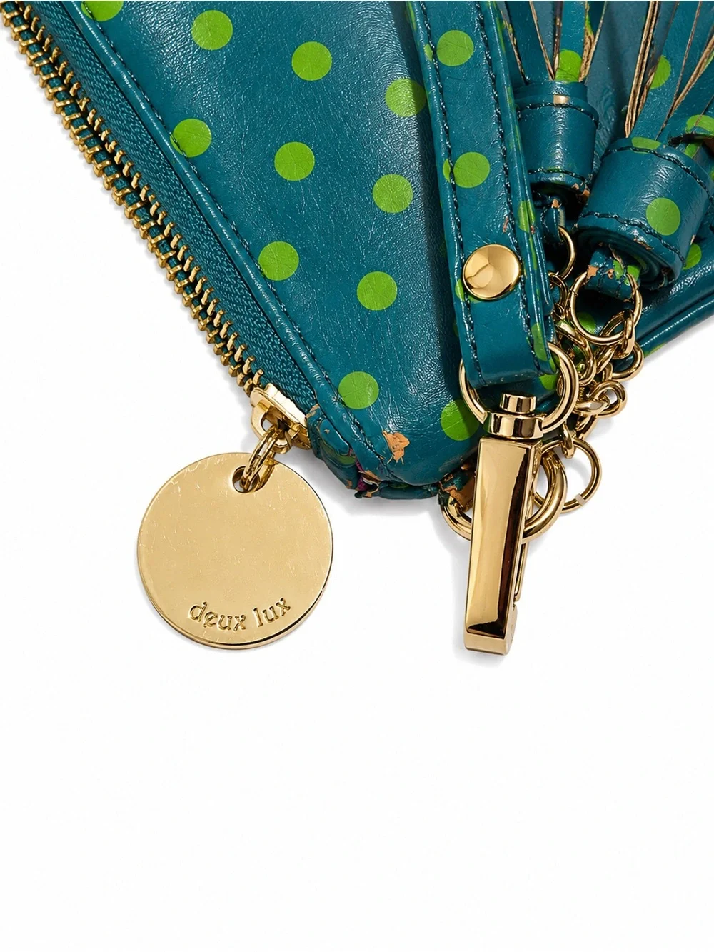 Vintage Deux Lux Polka Dot Wristlet Tassel Clutch Teal Green Y2K Bag